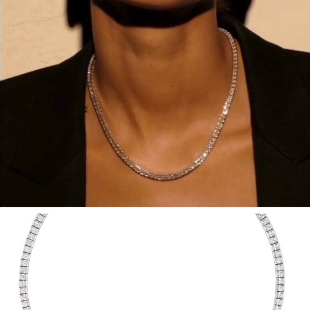 Dorsey PRINCESS CUT, LAB-GROWN WHITE SAPPHIRE SILVER RIVIERE Necklace